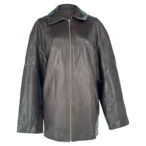 Nour Hammour Zip-Up Jacket in Brown Lambskin Leather